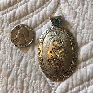 Turquoise and Silver Handmade Tribal Pendant